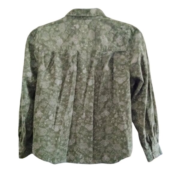 C.J. Banks Plus Size 1X Top Green Floral Corduroy Button-Up Long Sleeve Collared - Picture 8 of 11